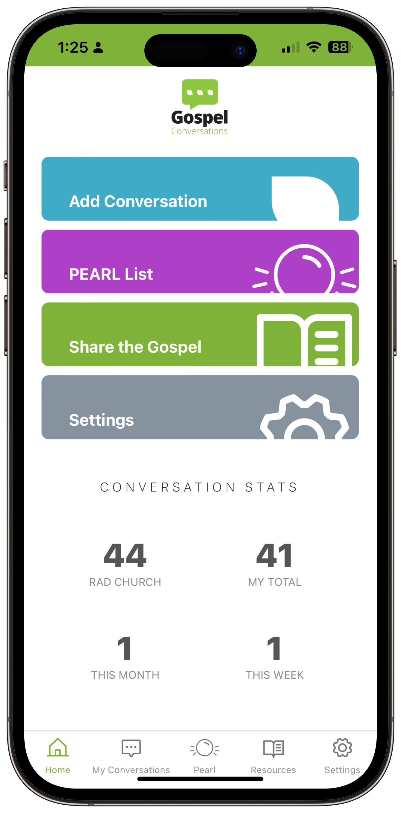 Gospel Conversations home screen